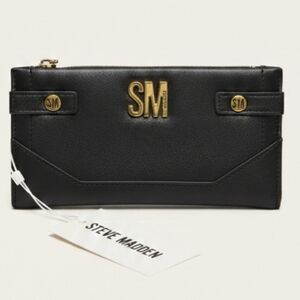 Steve Madden Black Wristlet Wallet With Gold Hardware and Snakeskin Tassel NWT